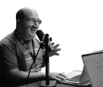 man talking into microphone